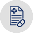 grey and blue icon of medical document and prescription pill