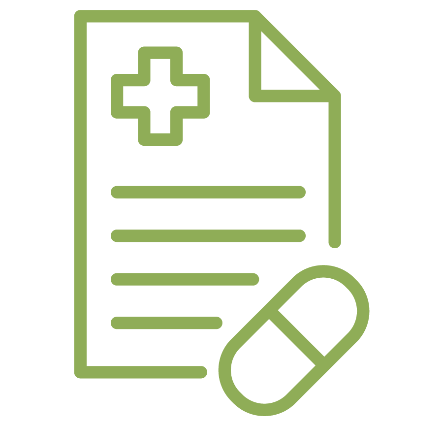 green icon of medical document and prescription pill